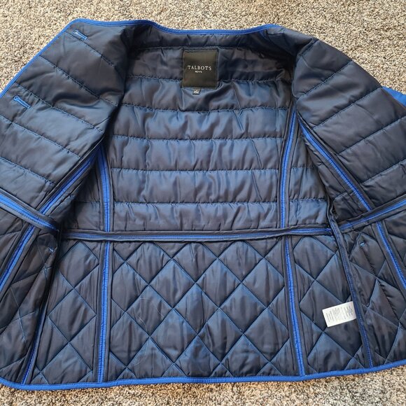 Talbots Petite P Bright Blue Button Closure Puffer Coat Jacket No Collar - Picture 6 of 6
